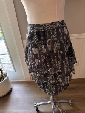 Worthington Black & White Tiered Floral-Print A-Line Skirt